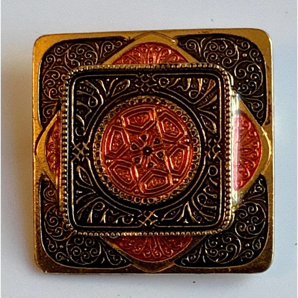 Vintage Enamel Patterned Brooch / Pin